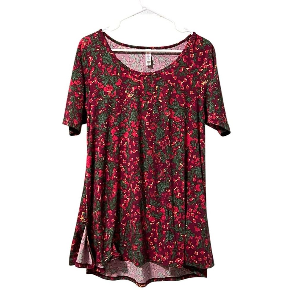 LuLaRoe Red Floral Short Sleeve Shirt Size‎ Medium Cottagecore Preppy Colorful